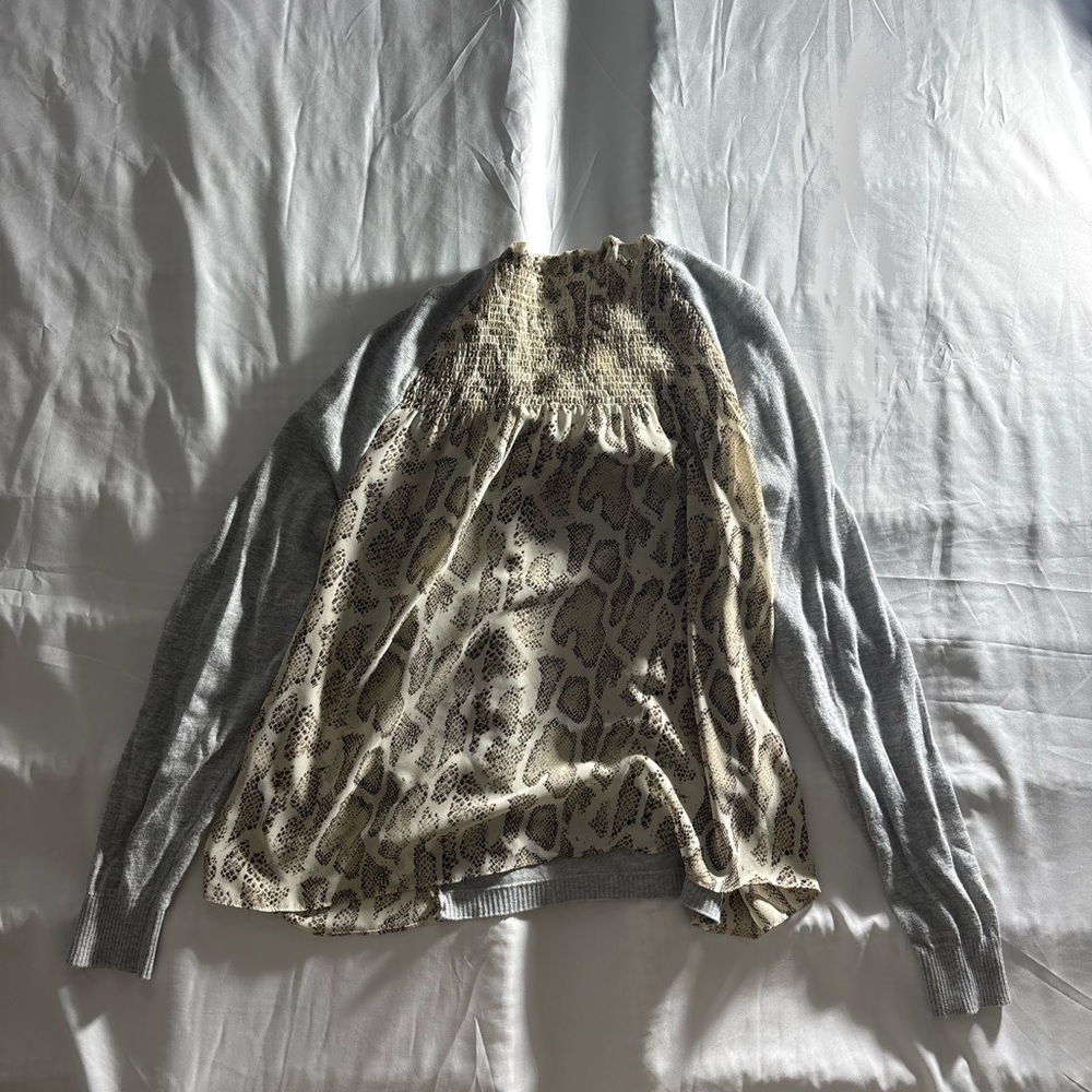 Zara Cream Leopard-Print Front with Gray Sleeves